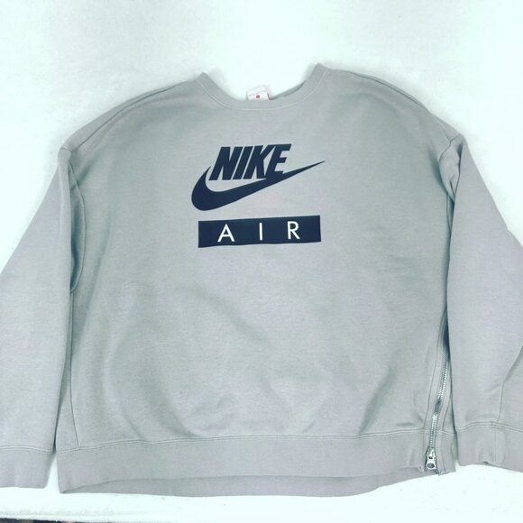 Nike Air Womens Pullover Gray Oversized Cropped Sweatshirt Crewneck Size Large - Picture 1 of 6